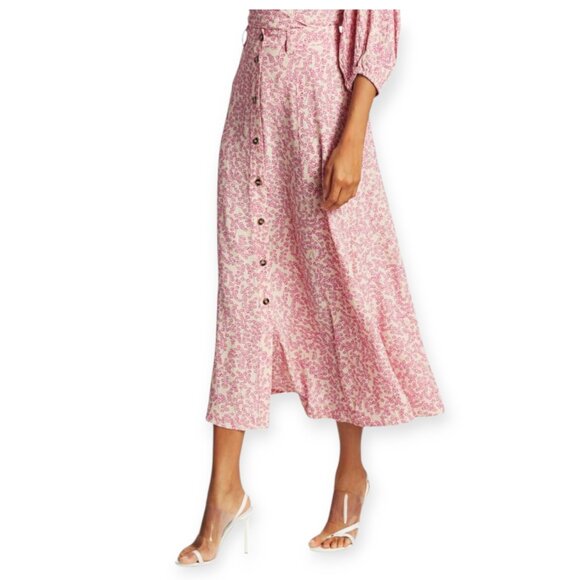 Ganni Boho Romantic Gorgeous 100% Viscose Floral Crepe Midi Skirt size 4 EUC - Picture 2 of 16